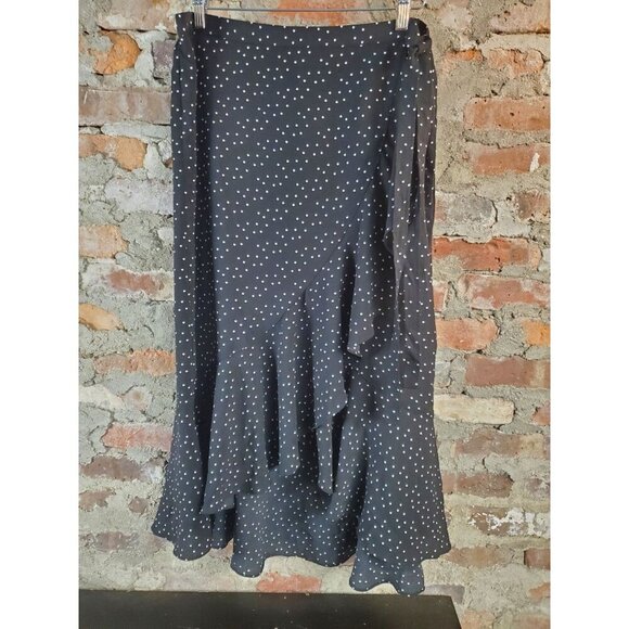 Max Studio Black and White Polka Dot Faux Wrap Skirt - Picture 1 of 2